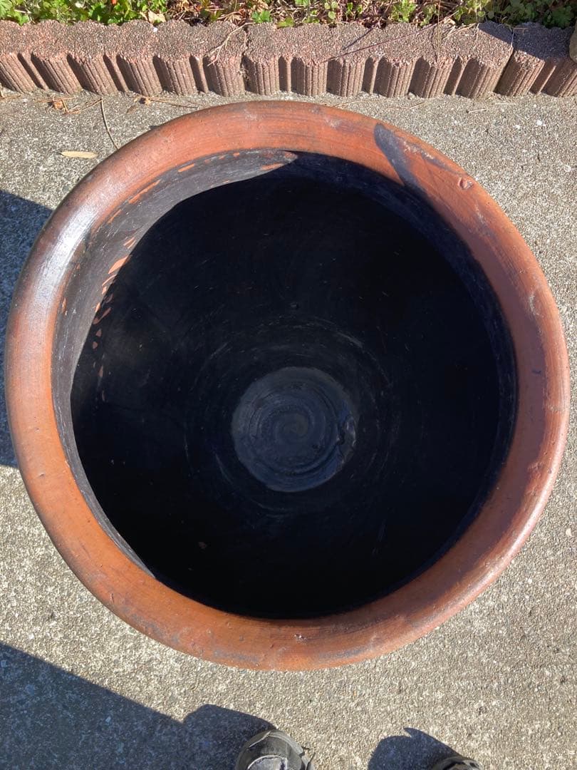 【存在感抜群】 古い甕 貯蔵壺 古民具 時代物 陶器 ごげ茶59センチ。