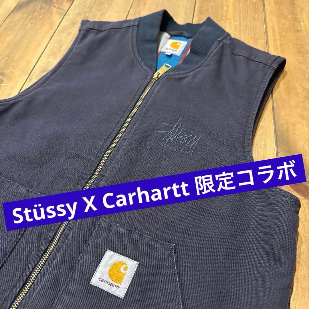 限定Stüssy x Carhartt カーハートベスト　黒xネイビー