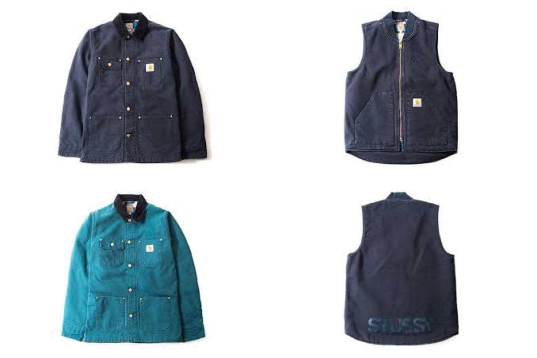 限定Stüssy x Carhartt カーハートベスト　黒xネイビー