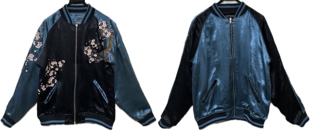 ＊カラクリ 絡繰魂 粋 和柄 羽衣 天女 龍 刺繍 リバーシブル スカジャン M