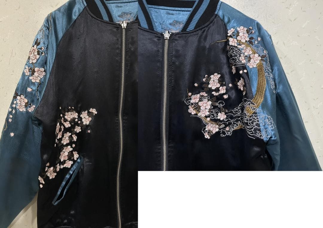 ＊カラクリ 絡繰魂 粋 和柄 羽衣 天女 龍 刺繍 リバーシブル スカジャン M