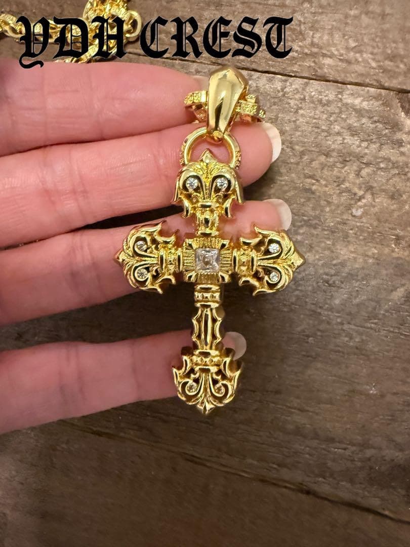 ★CKRGT　22K金メッキS925　チャクラ型クロス＊ストーン　刻印有り