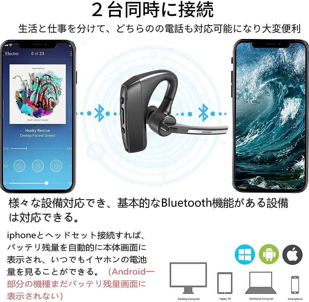 Bluetooth ヘッドセット 5.2 片耳 タイプ-C
