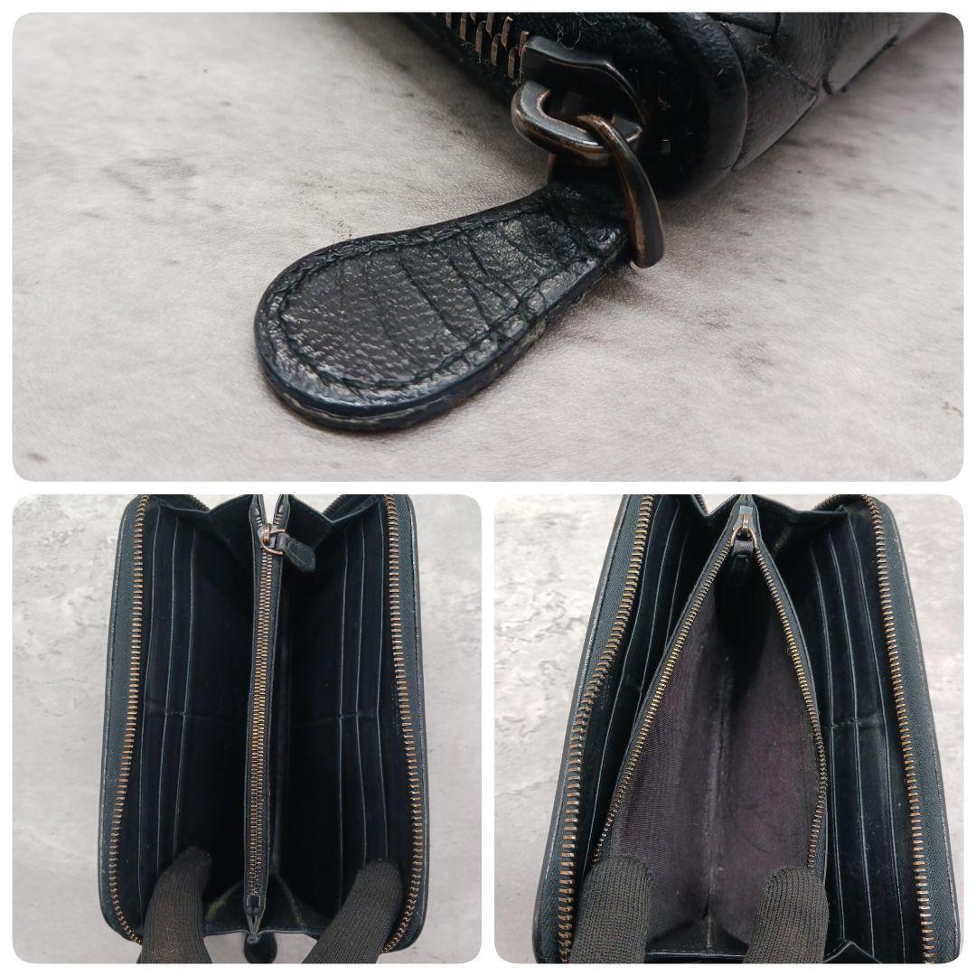 美品✨ ボッテガヴェネタ イントレチャート ラウンドファスナー 長財布 ブラック