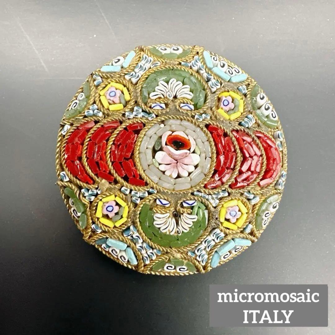 【vintage】イタリア製　マイクロモザイク　ブローチ　フラワー　微細デザイン