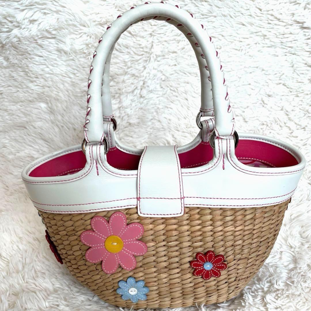 美品✨コーチ　フラワーモチーフ ストローバッグ かごバッグ 花 ソーホー　保存袋