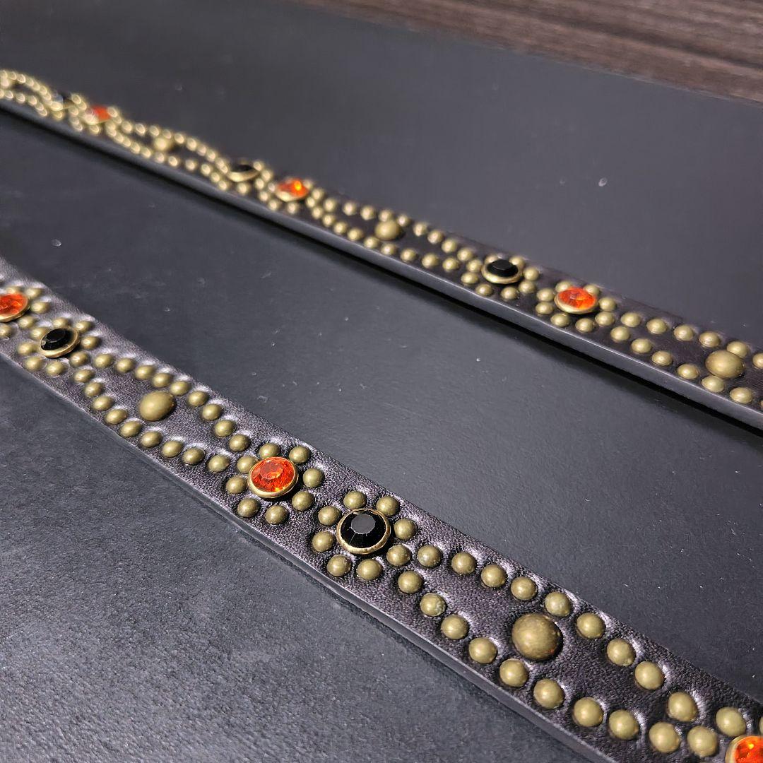 クロス橙■本革レザーフルスタッズナローベルト☆ヴィンテージアメカジビンテージ古着