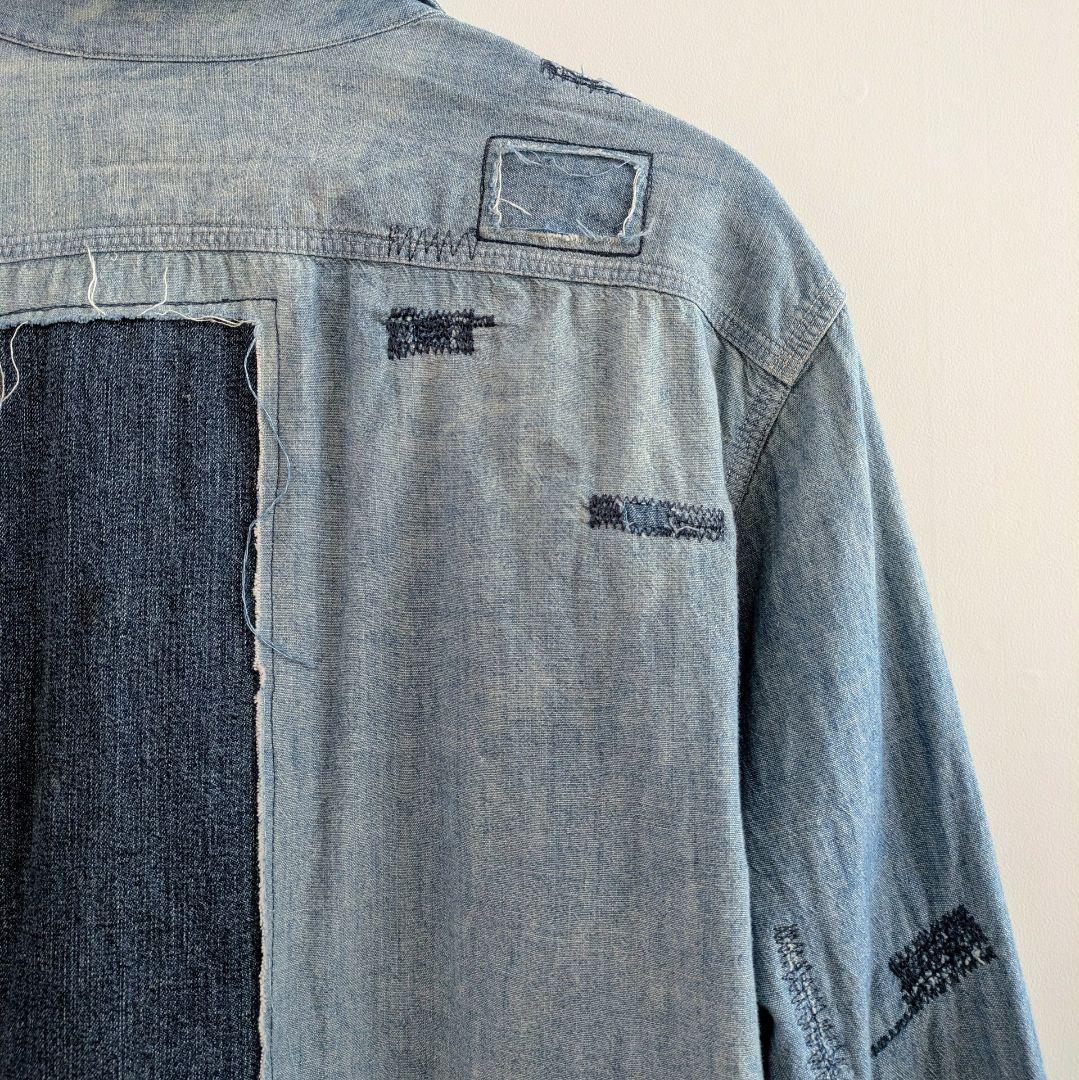 【希少】ダブルアールエル RRL カスタムシャンブレーシャツ　ダメージ デニム