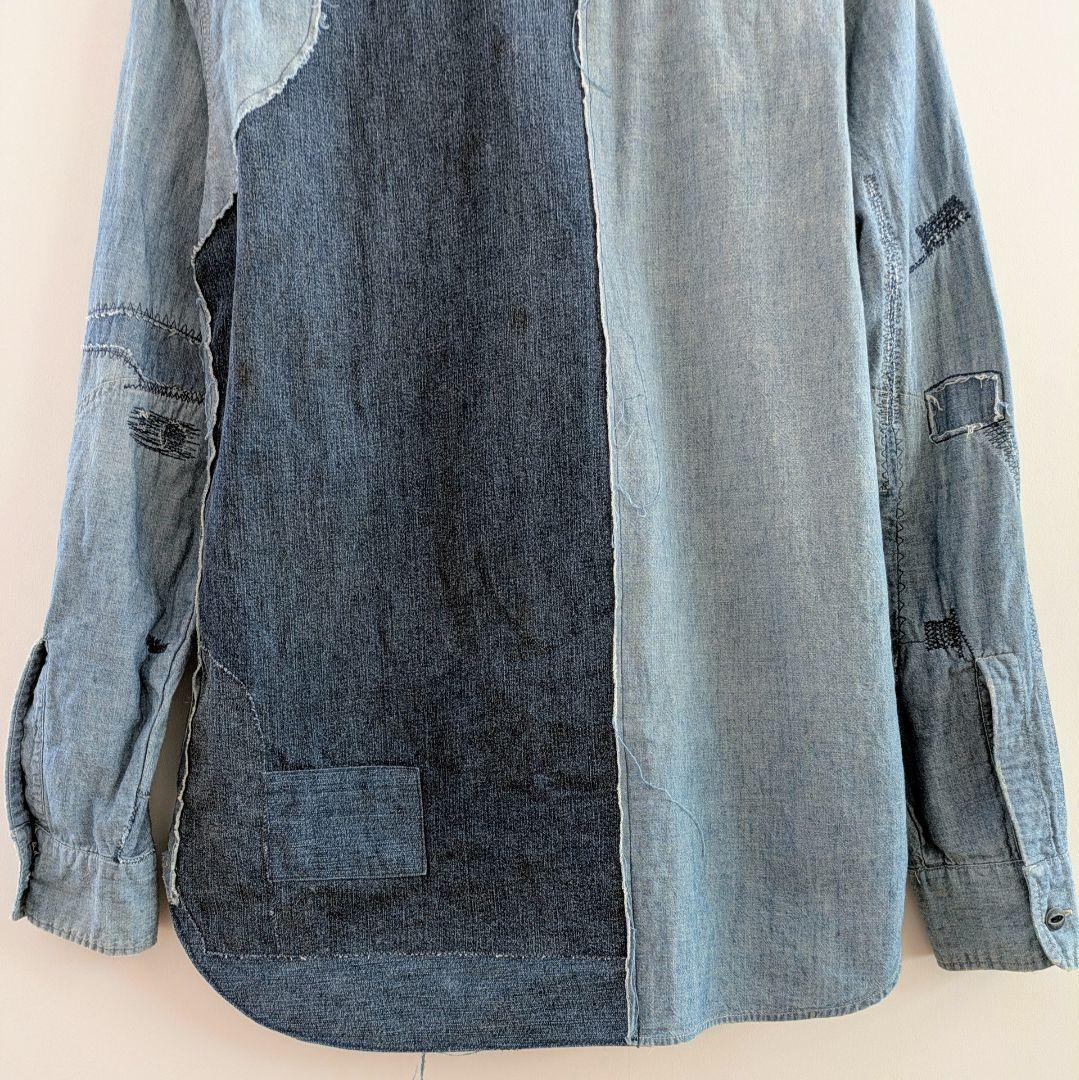【希少】ダブルアールエル RRL カスタムシャンブレーシャツ　ダメージ デニム