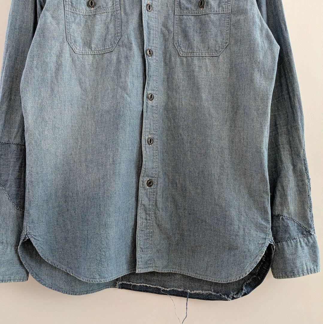 【希少】ダブルアールエル RRL カスタムシャンブレーシャツ　ダメージ デニム