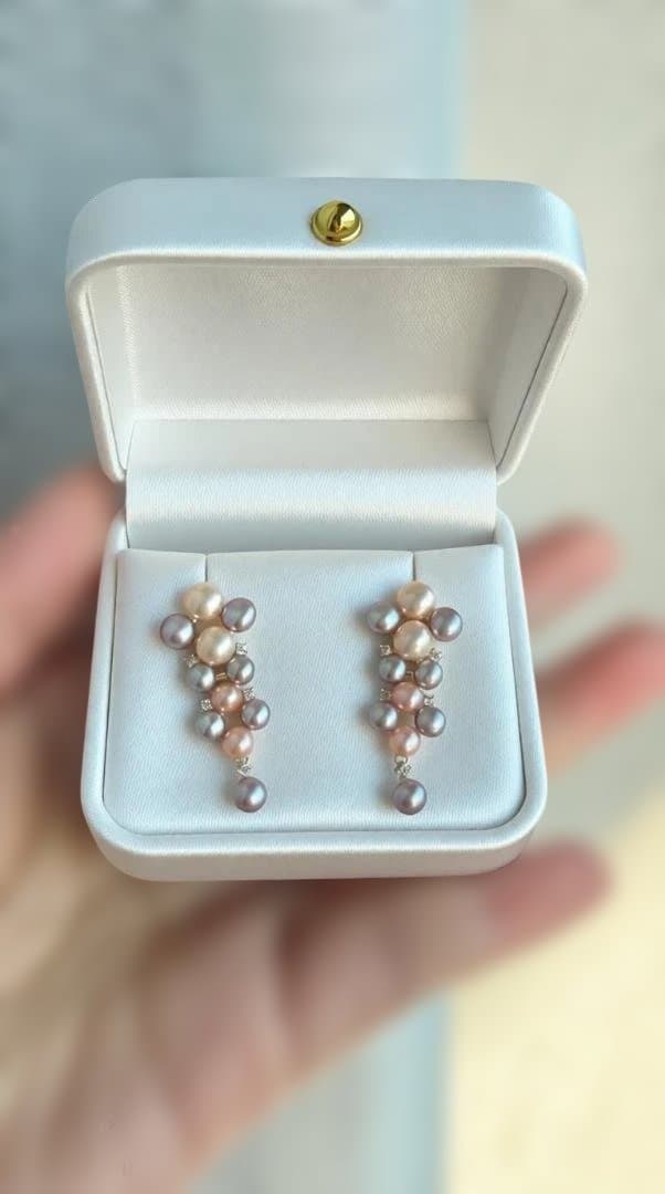 【極光22珠】淡水真珠 花珠級 虹色キャンディ ピアス 揺れる S925 稀少