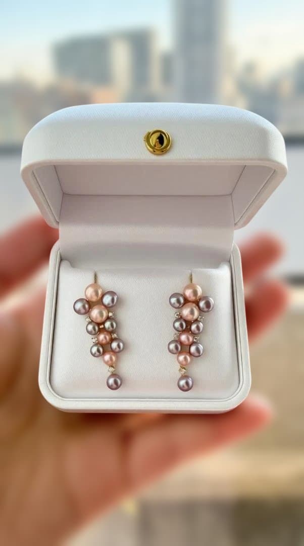 【極光22珠】淡水真珠 花珠級 虹色キャンディ ピアス 揺れる S925 稀少