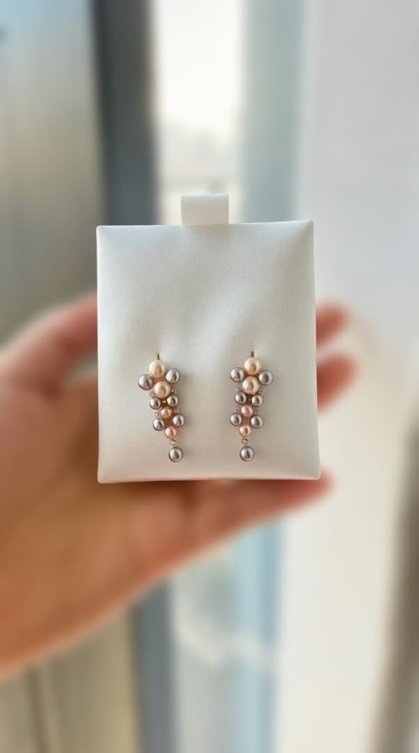 【極光22珠】淡水真珠 花珠級 虹色キャンディ ピアス 揺れる S925 稀少