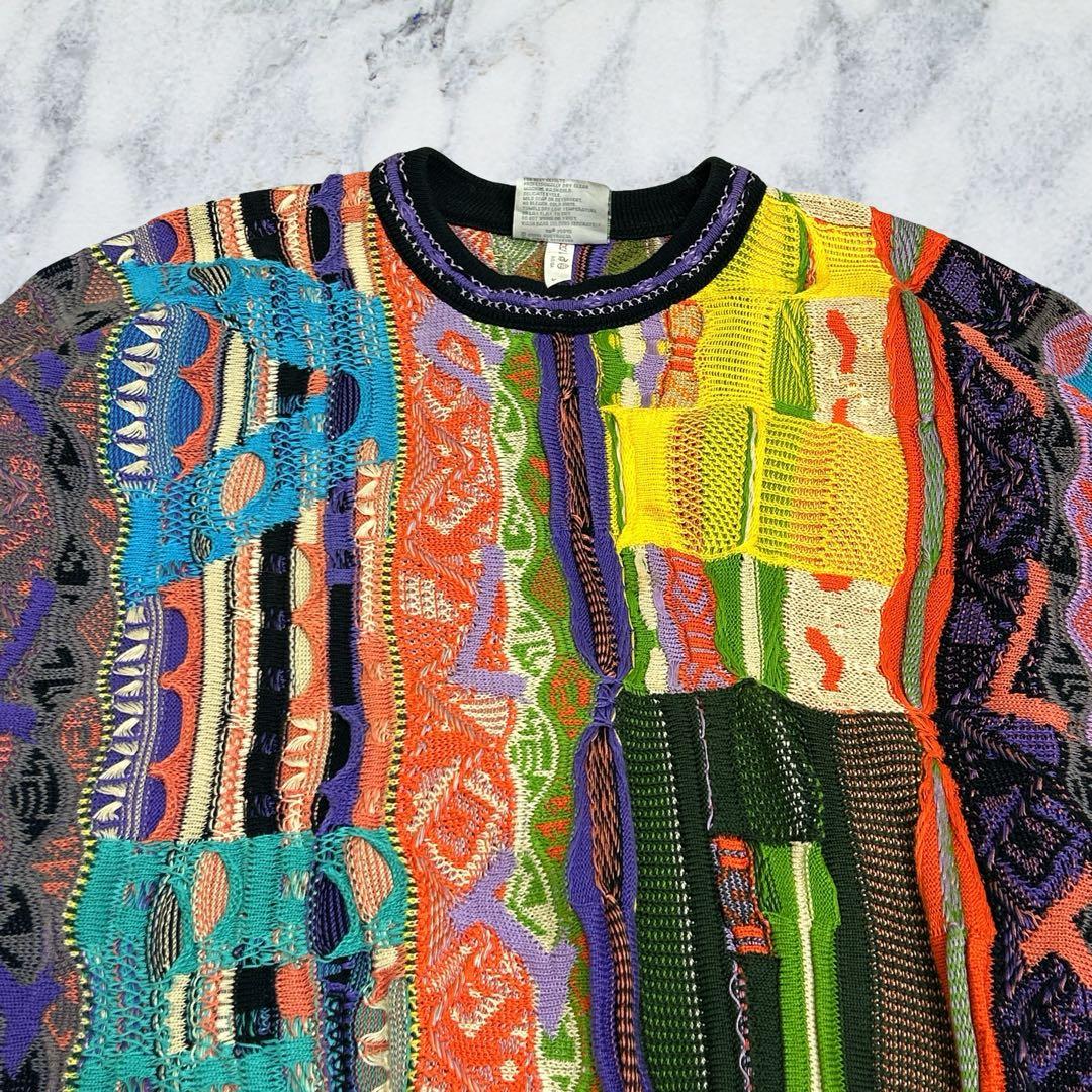 COOGI クージー 3Dニット 縦縞 幾何学模様 マルチカラー L