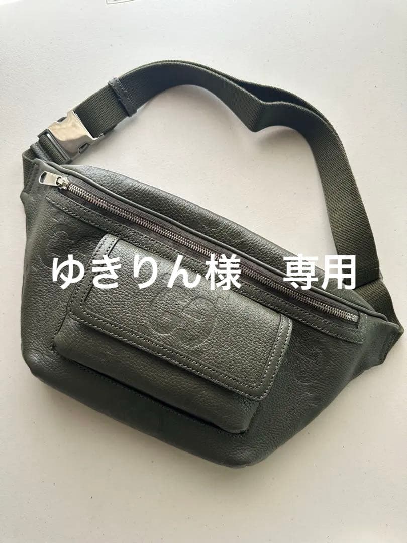 GUCCI レザー ボディバッグ ウエストポーチ　オリーブグリーン