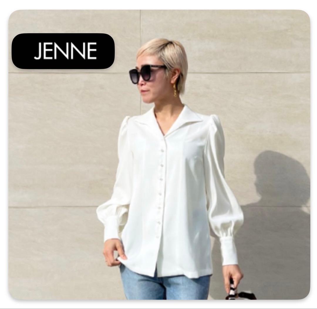【美品】JENNE オープンカラーブラウス ホワイト