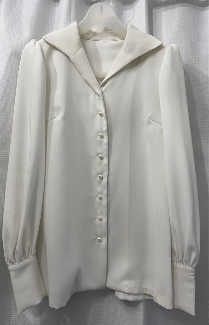 【美品】JENNE オープンカラーブラウス ホワイト