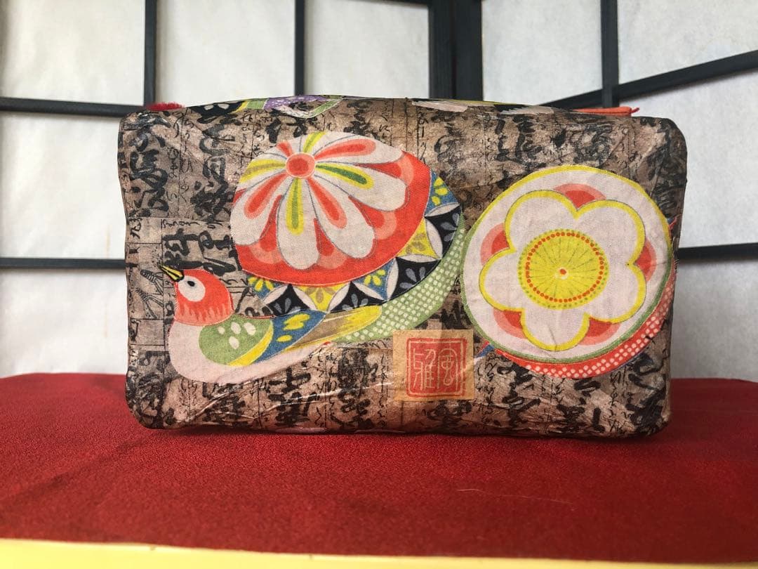 一閑張り　一閑張りバック　 正絹古布犬張子　狛犬　可愛い