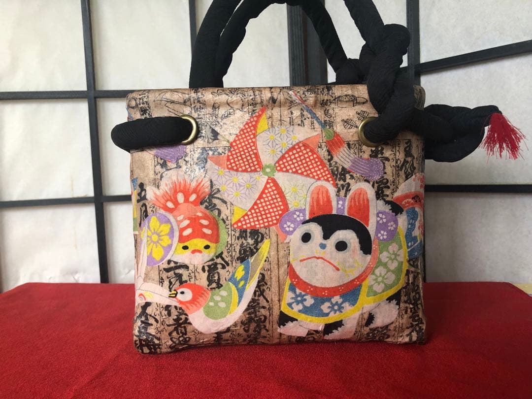 一閑張り　一閑張りバック　 正絹古布犬張子　狛犬　可愛い