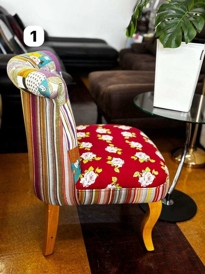 可愛いレトロソファー パッチワーク 1人掛け アンティーク 姫系