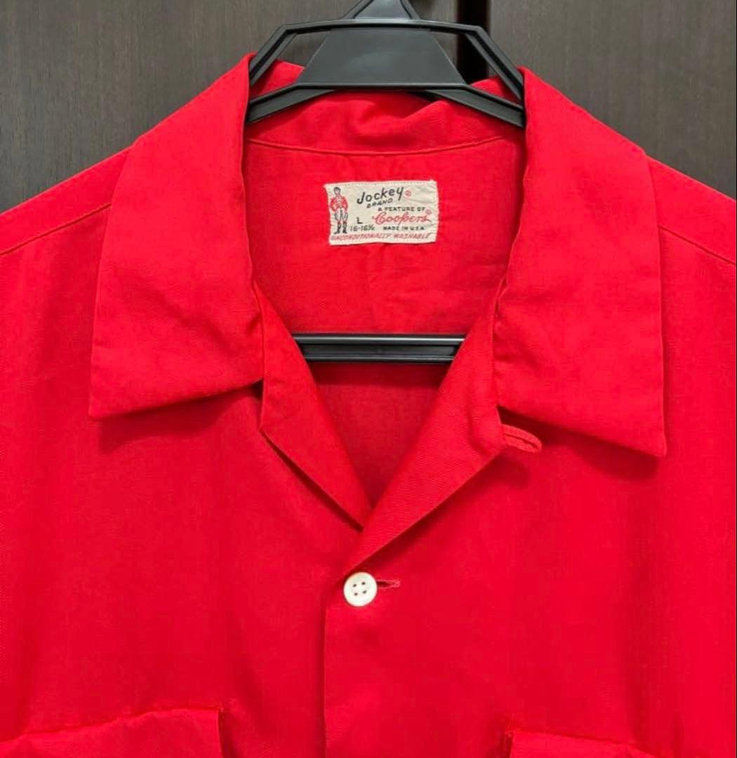 50s ビンテージ　レーヨン　開襟　シャツ　トレンドカラー　レッド　L XL
