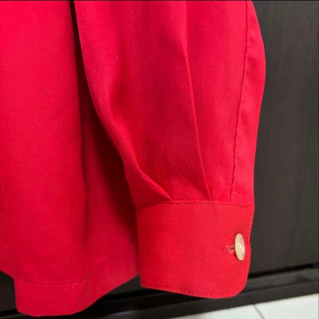 50s ビンテージ　レーヨン　開襟　シャツ　トレンドカラー　レッド　L XL