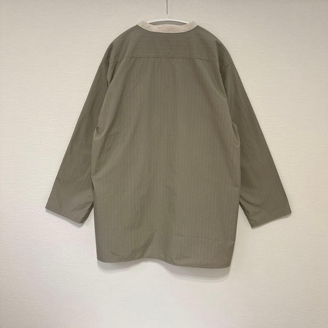 【美品】ネストローブコンフェクト　ストライプバンドカラーシャツ　綿麻　グレー　4