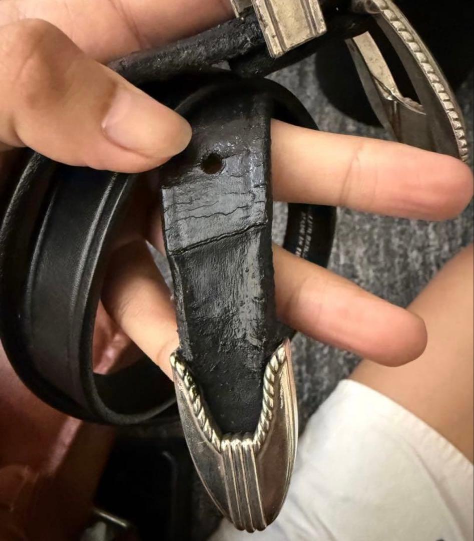 トリーレザー　30インチ　レザー　ベルト　ウエスタン　ブラック