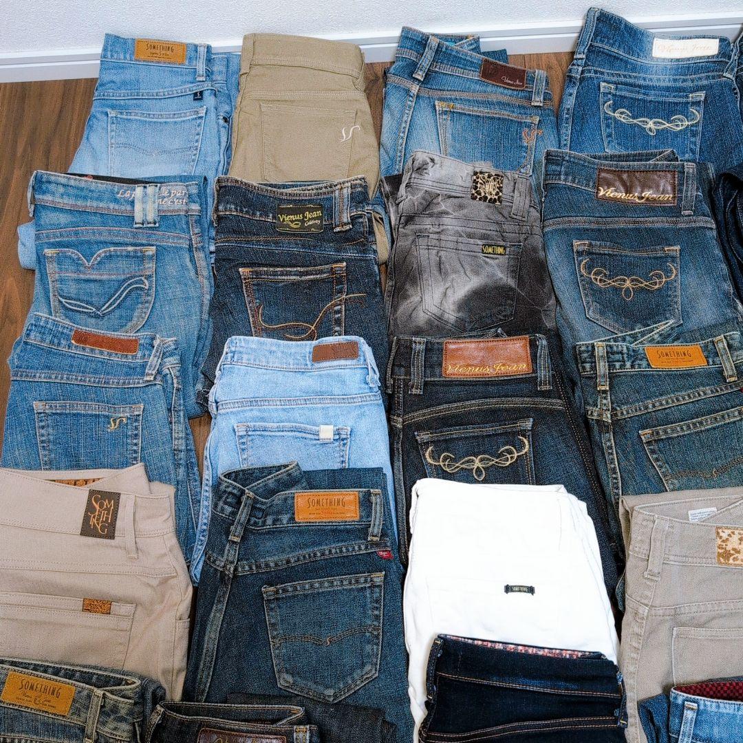 ブランドデニムパンツまとめ売り45本 リメイク素材 リペア ハンドメイド生地