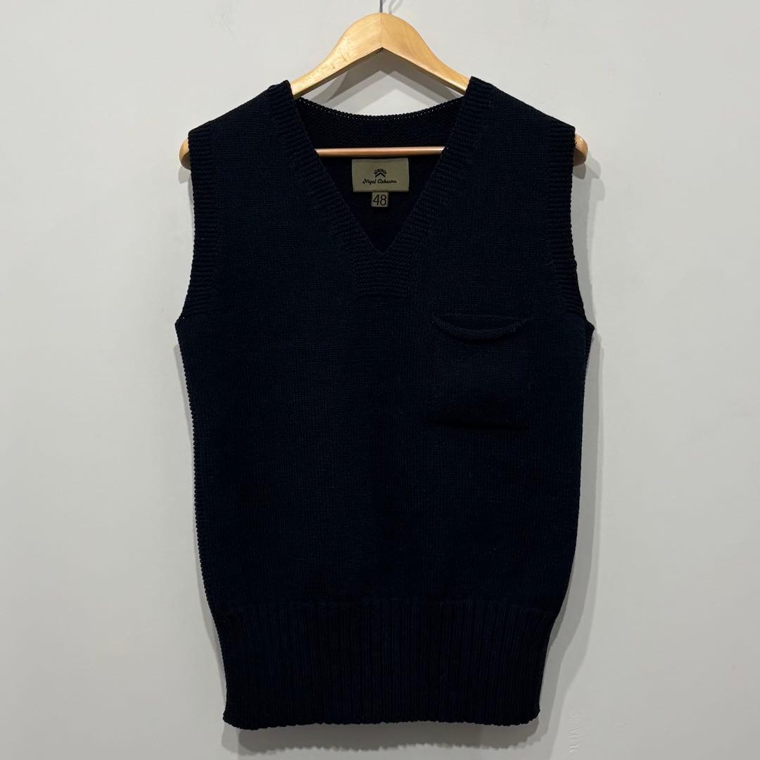美品 ナイジェルケーボン イベリコ ウール ニット ベスト 48 ネイビー