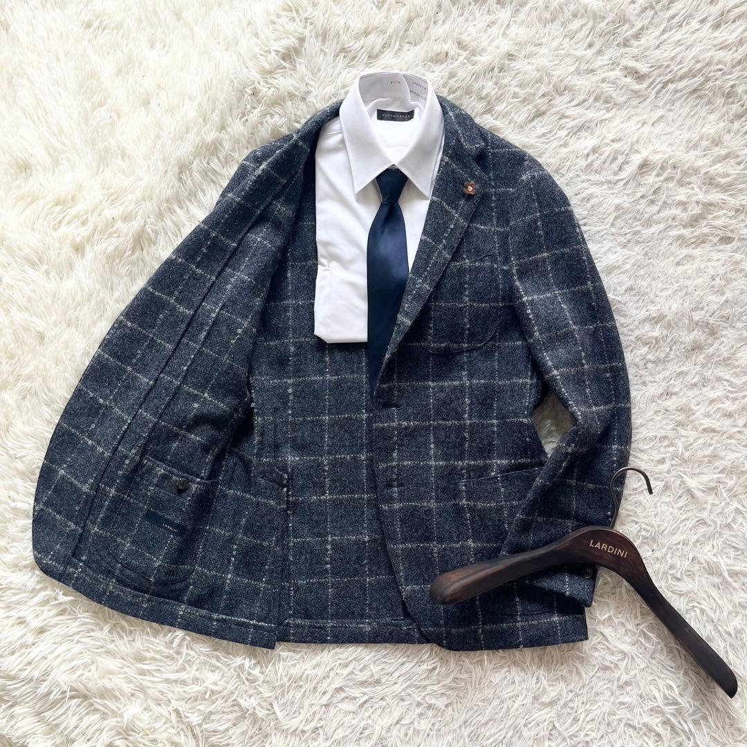 <美品>LARDINI ネイビー ウール ジャケット ブートニエール サイズ48