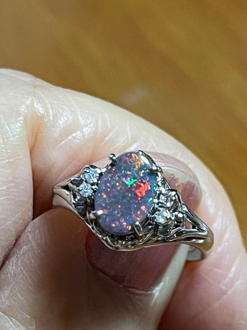 遊色きれい❣️Ptブラックオパールリング