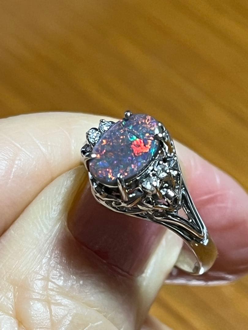 遊色きれい❣️Ptブラックオパールリング