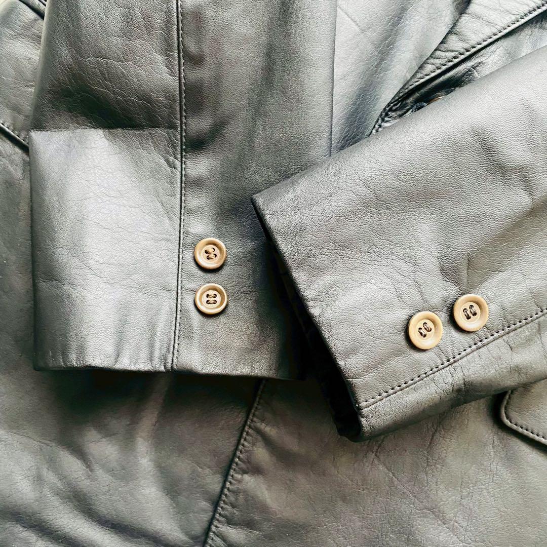 日本製光沢カウレザー●極美品●2Bシングルブレストテーラードジャケット 本革 M