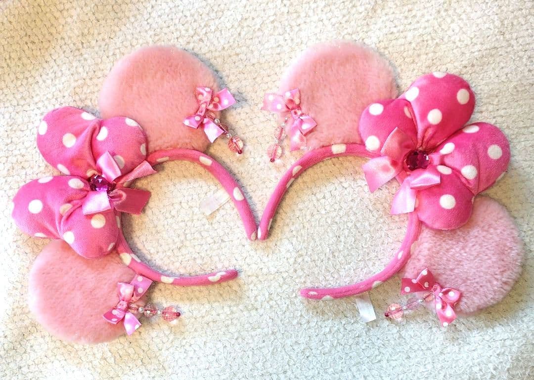 ディズニー　ミニー　ピンク　水玉　リボン　カチューシャ　イヤリング　ミニパル