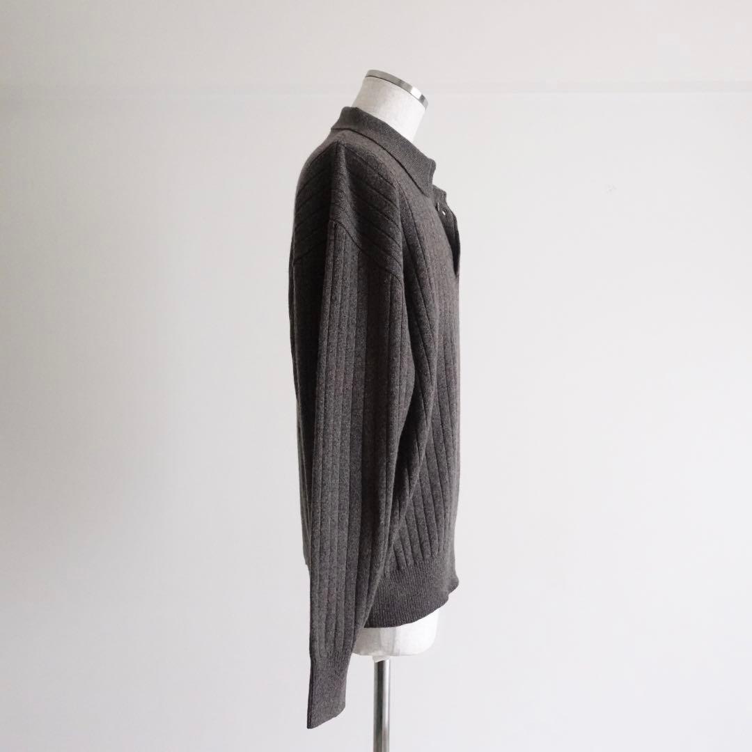 【イタリア製】OLD LANVIN カシミアウール　リブニットポロ　グレー