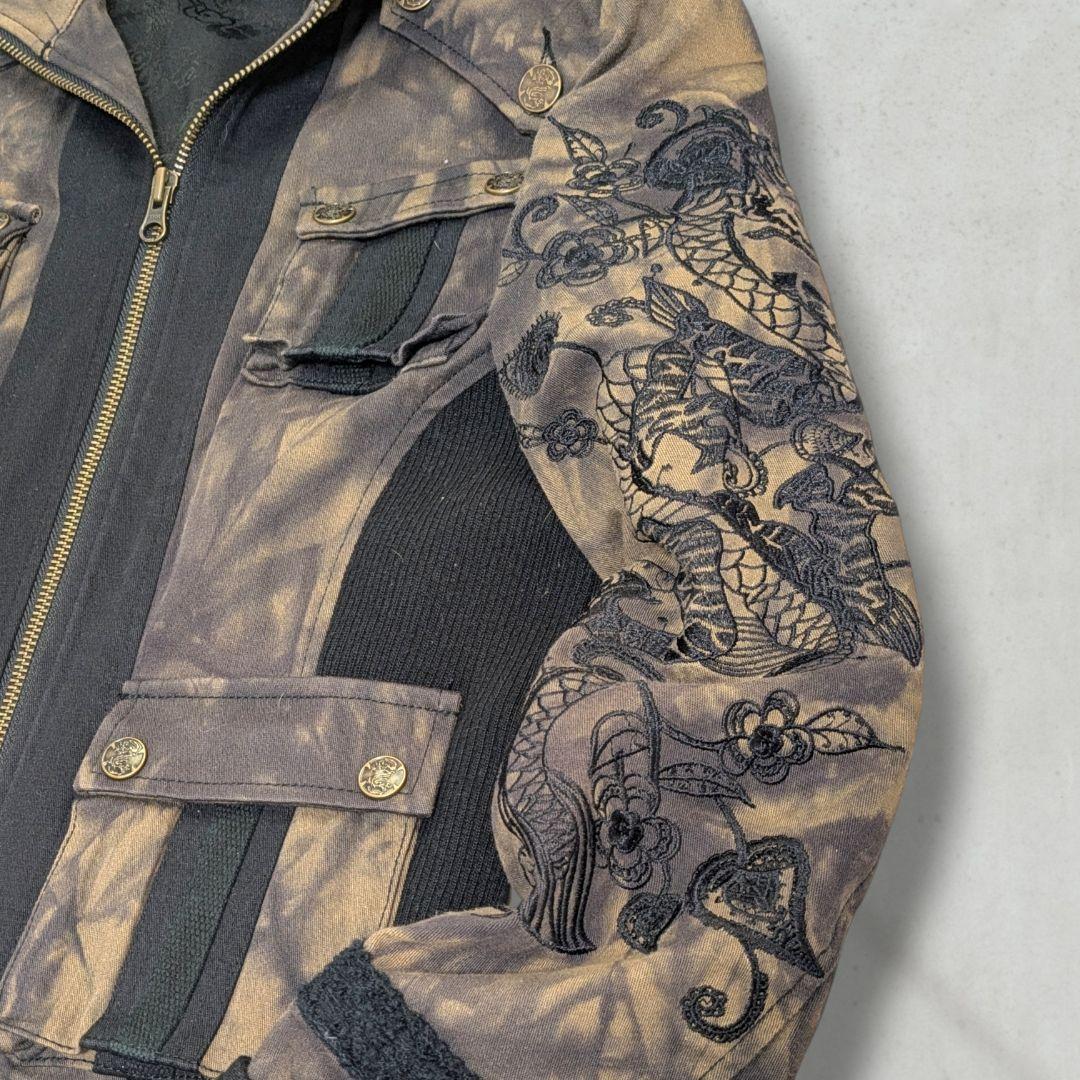 【美品】オッズオンジャパン 短丈 ミリタリージャケット 龍刺繍　個性的