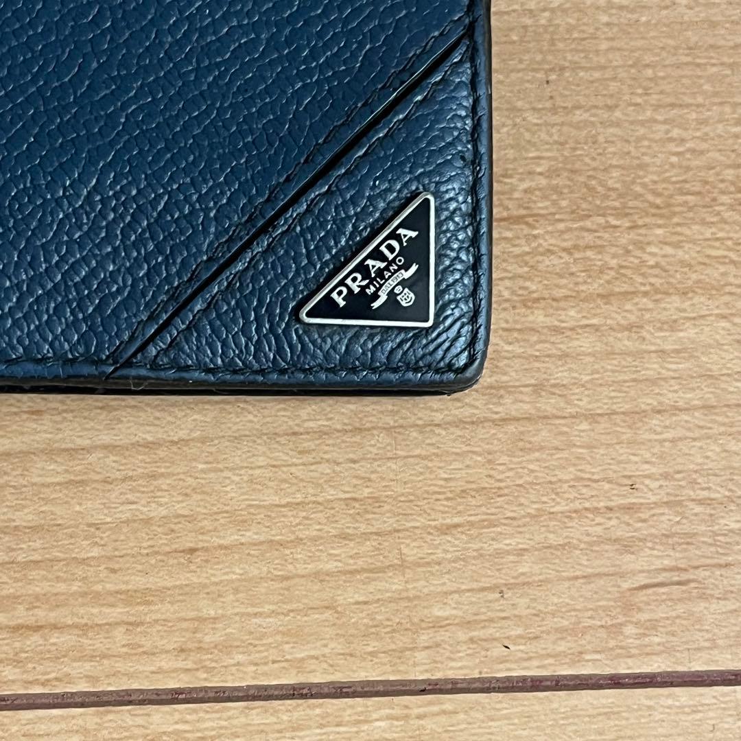 PRADA プラダ マネークリップ メンズ ブルー 青色 レザー ロゴ　ICタグ