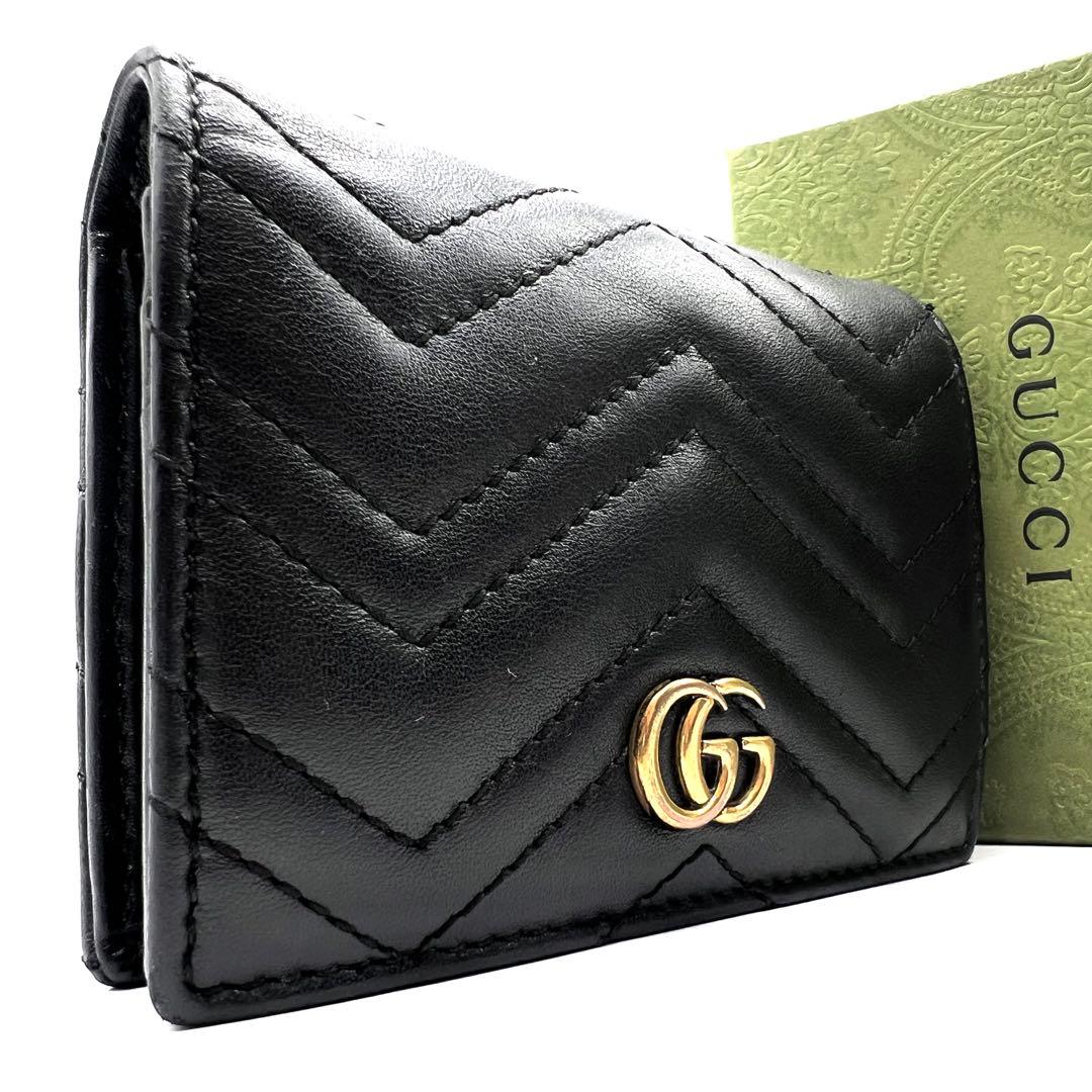極美品✨GUCCI 二つ折り財布 ggマーモント キルティング ブラック