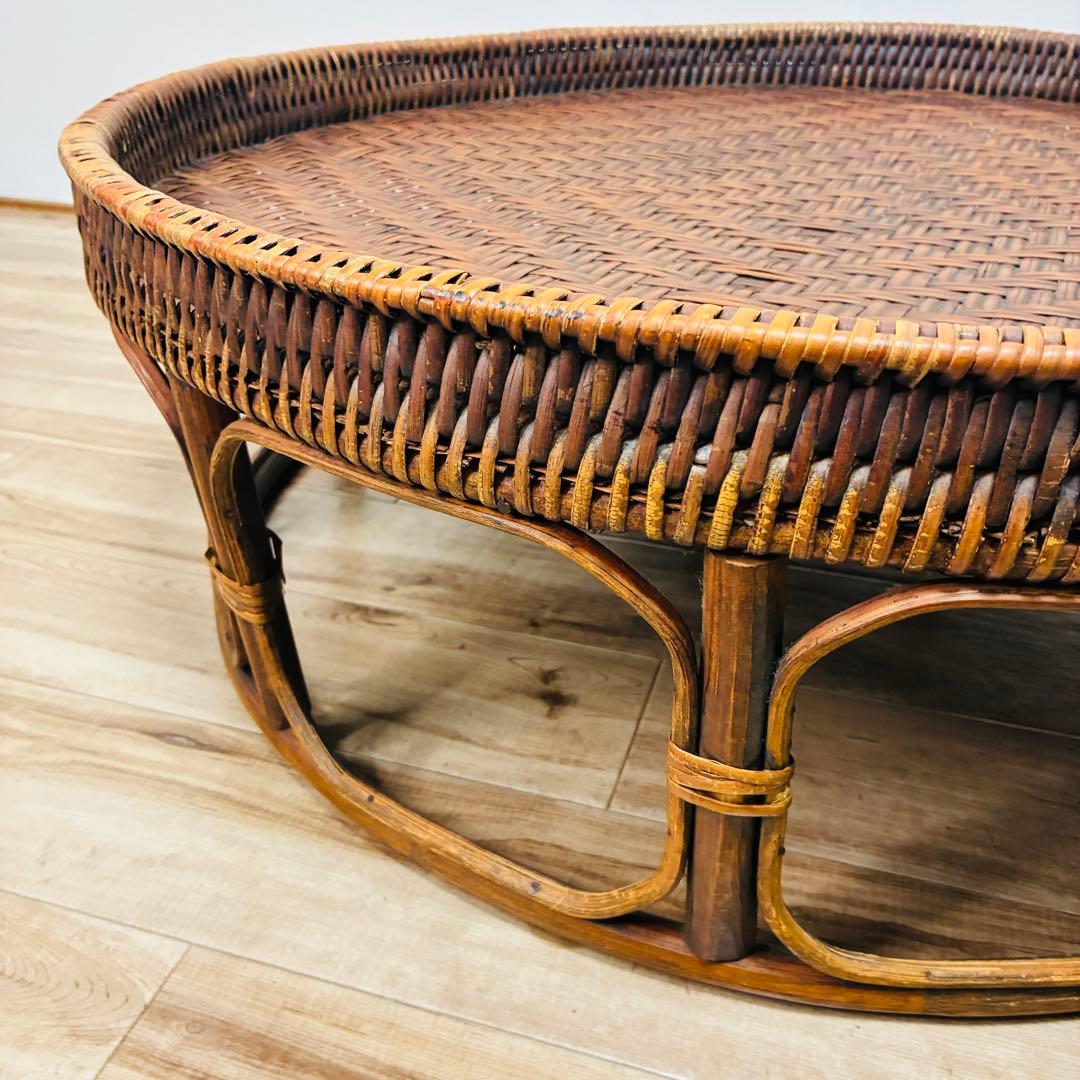 特大 ラタン カントークテーブル　籐 ローテーブル 竹細工 古民具 アジアン雑貨