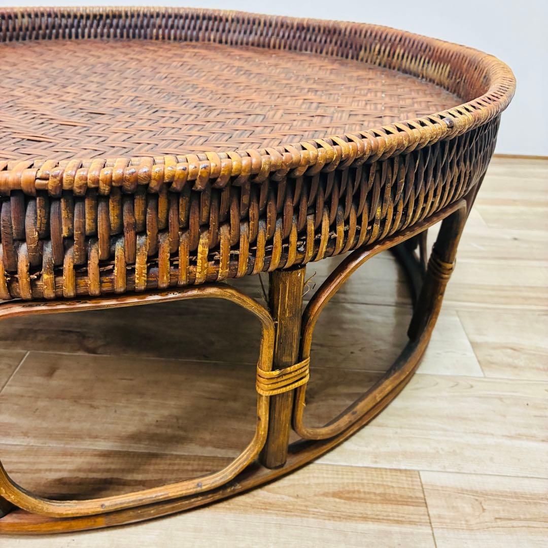 特大 ラタン カントークテーブル　籐 ローテーブル 竹細工 古民具 アジアン雑貨