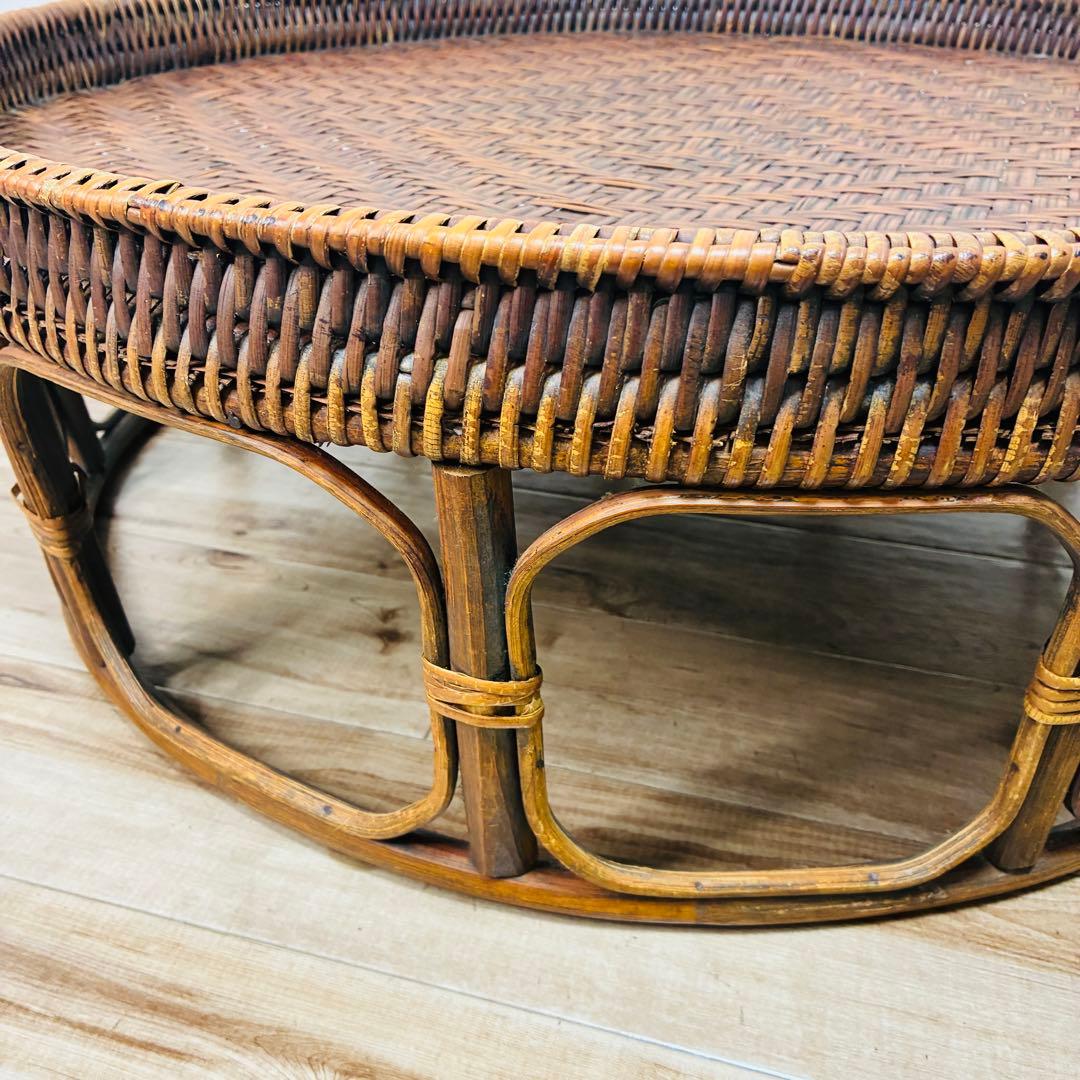 特大 ラタン カントークテーブル　籐 ローテーブル 竹細工 古民具 アジアン雑貨