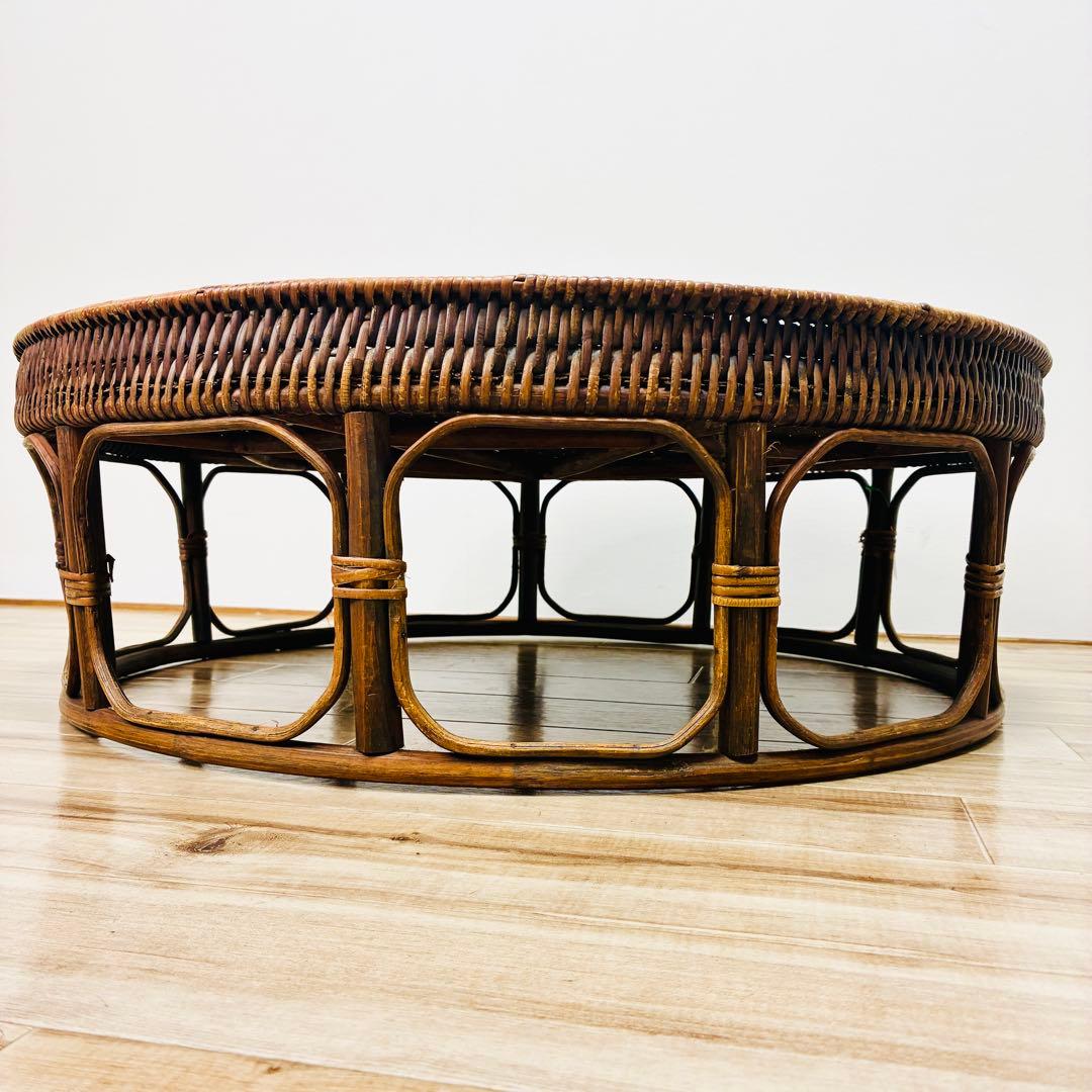 特大 ラタン カントークテーブル　籐 ローテーブル 竹細工 古民具 アジアン雑貨