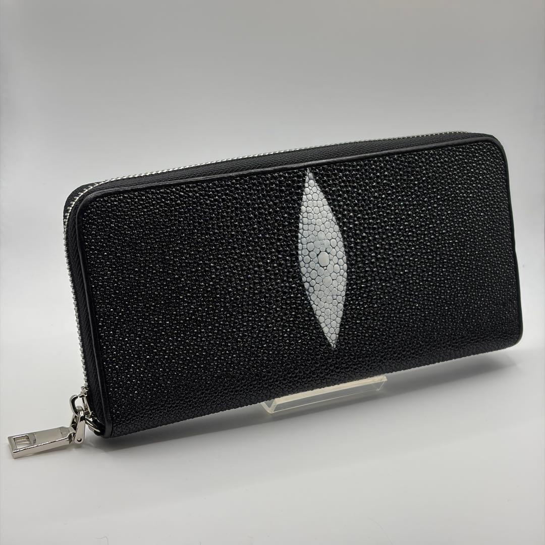 スティングレイ 長財布 ブラック ラウンドファスナー ストラップ付き 天眼