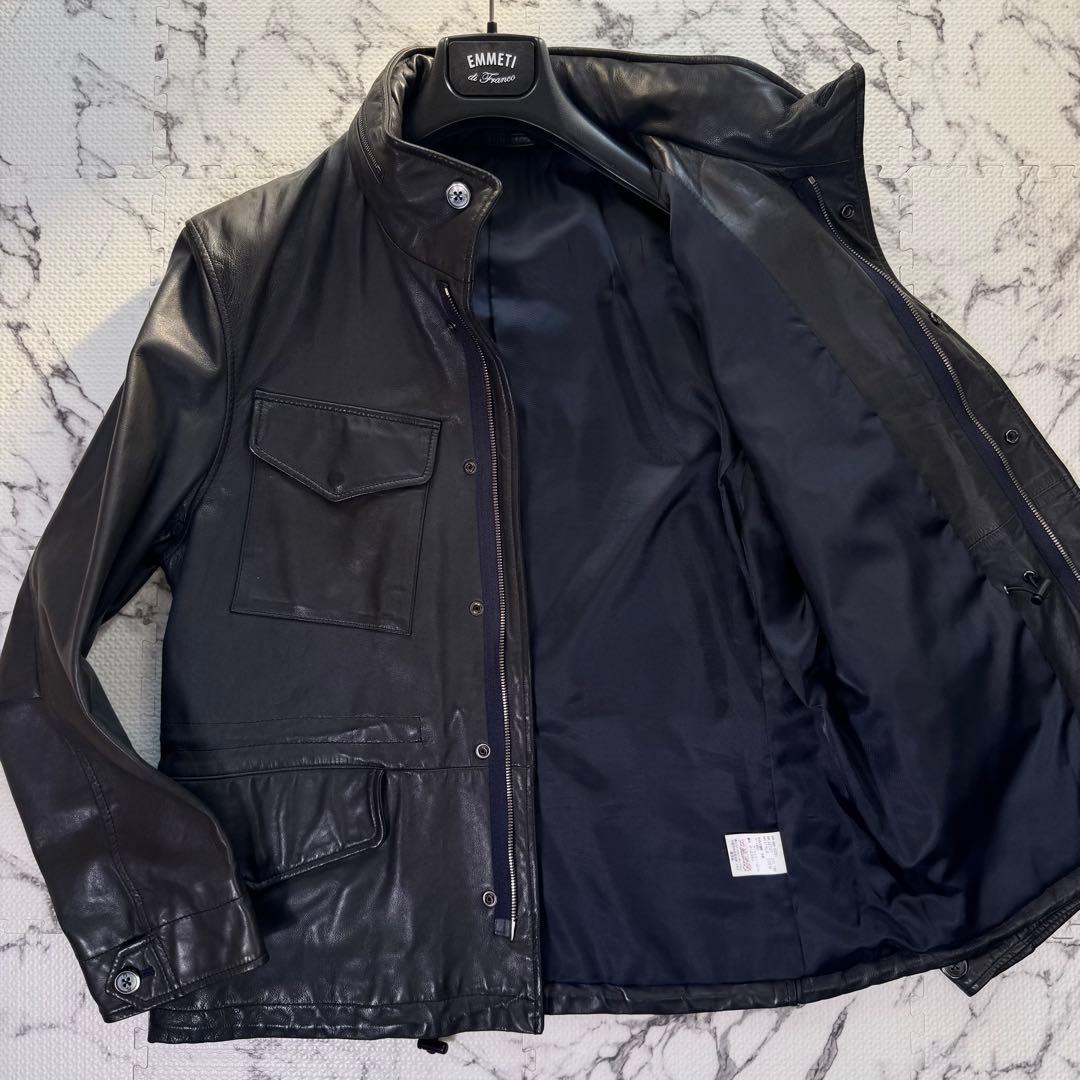 ポールスミス　シングルライダースジャケット　ラムレザー　収納フード　2way