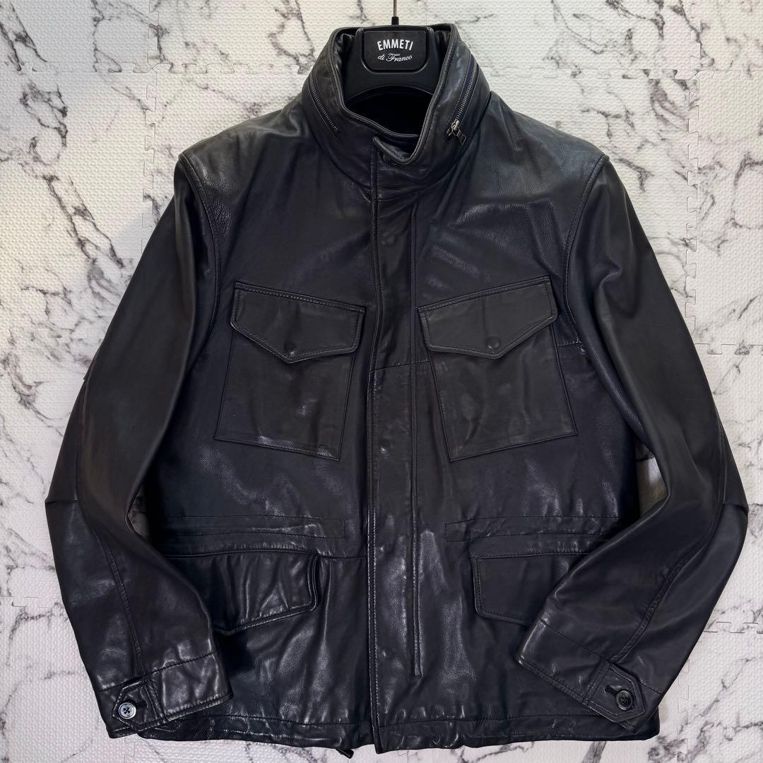 ポールスミス　シングルライダースジャケット　ラムレザー　収納フード　2way