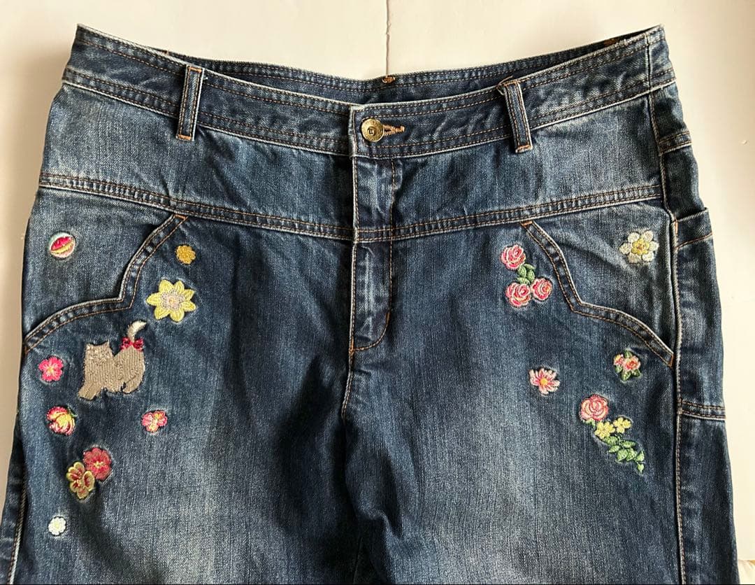 フランシュリッペ　FL5 デニム　ジーンズ　ねこ刺繍　ブルー