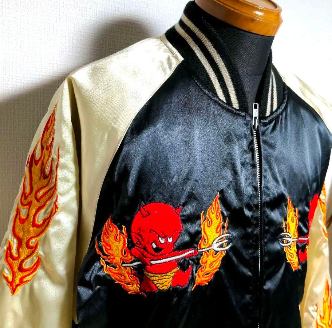 br22 RED HOT DEVIL スカジャン 黒×白金 メンズLサイズ相当