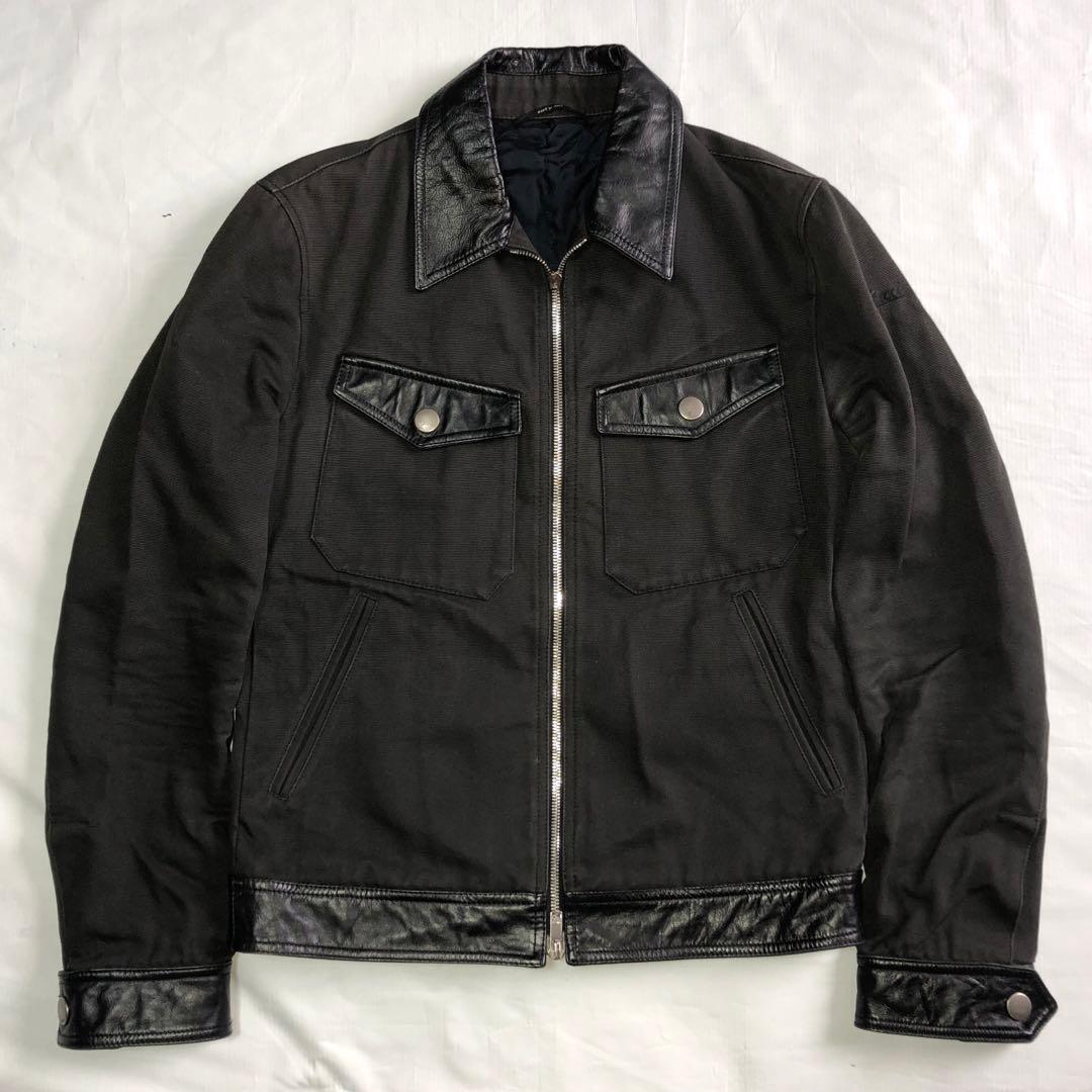 08AW GUCCI グッチ レザー切り替え ジップ ジャケット ブラック