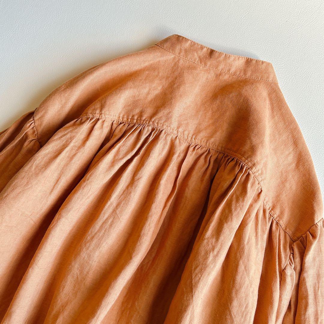 美品 ICHI Antiquite's ⿻ リネン ギャザー ワイドブラウス 麻